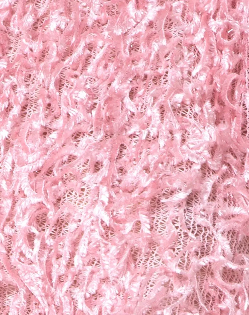 Diabla Crop Jumper in Shaggy Knit Sugar Pink