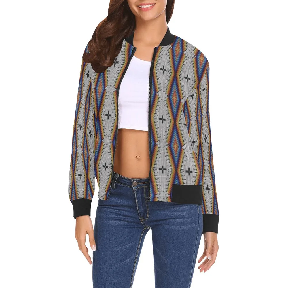 Diamond in the Bluff White All Over Print Bomber Jacket for Women