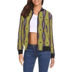 Diamond in the Bluff Yellow All Over Print Bomber Jacket for Women