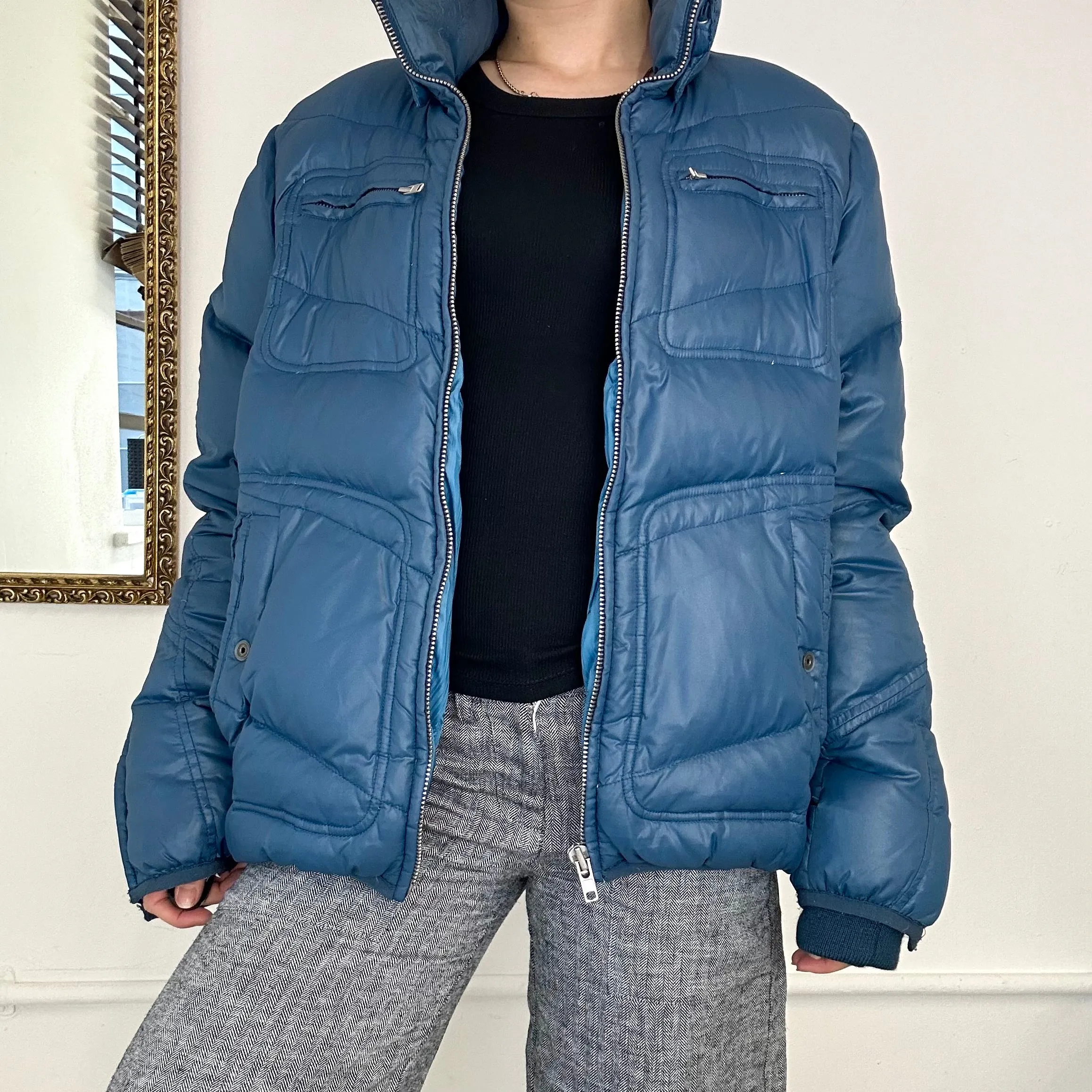 diesel blue zip up puffer jacket