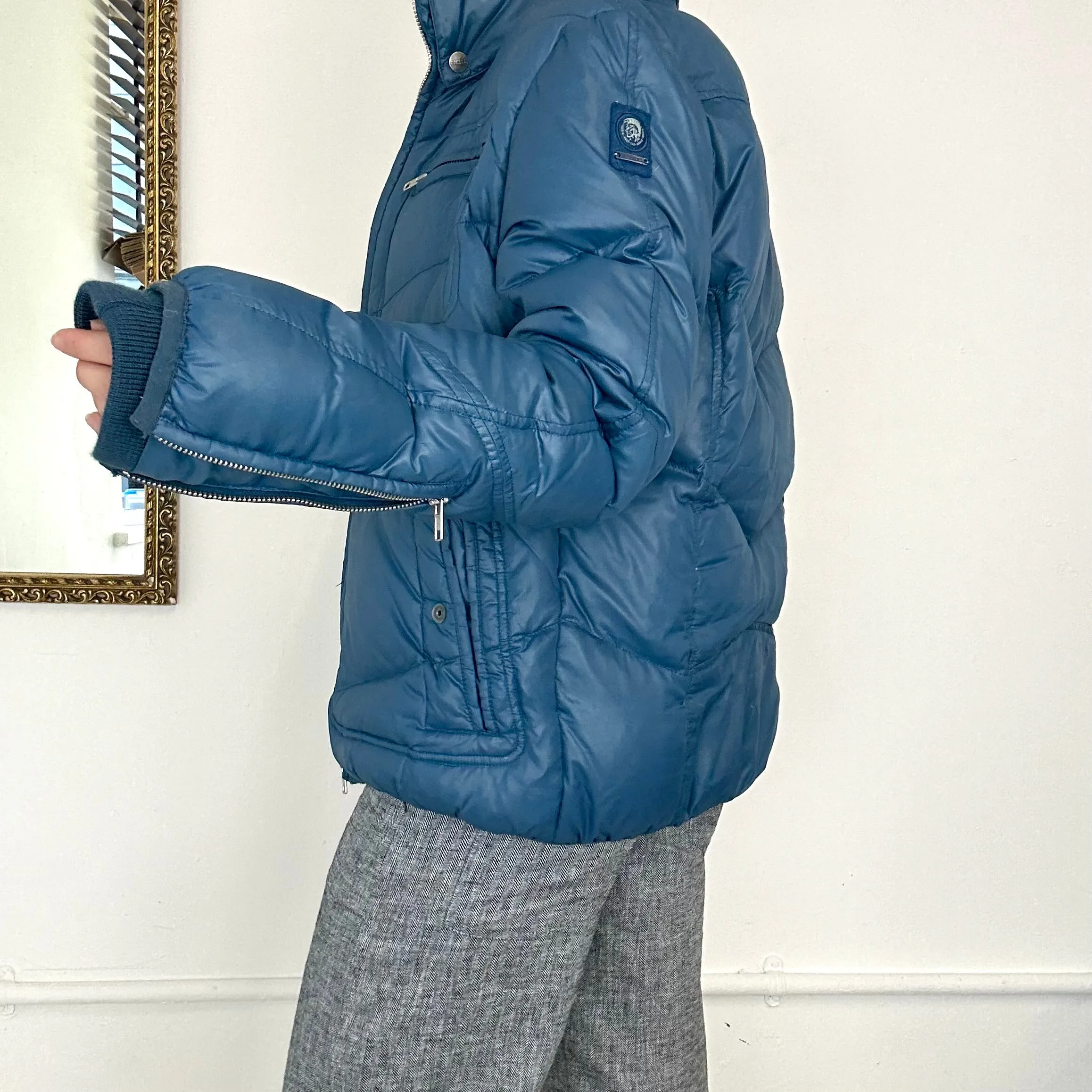 diesel blue zip up puffer jacket