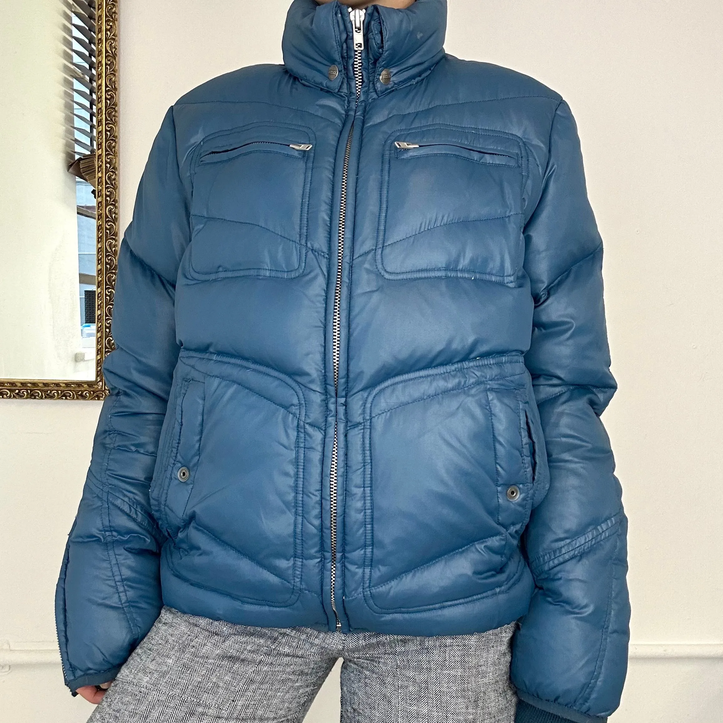 diesel blue zip up puffer jacket