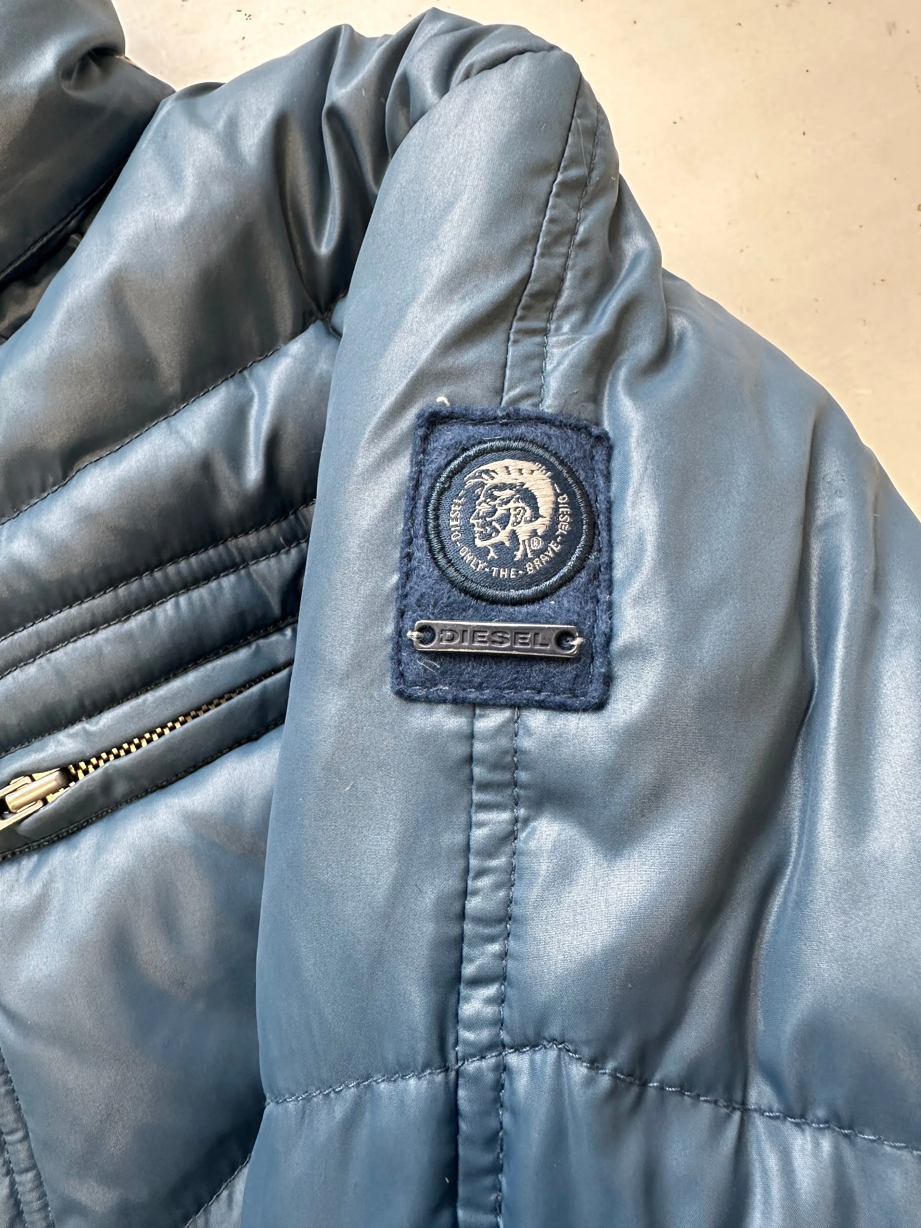 diesel blue zip up puffer jacket