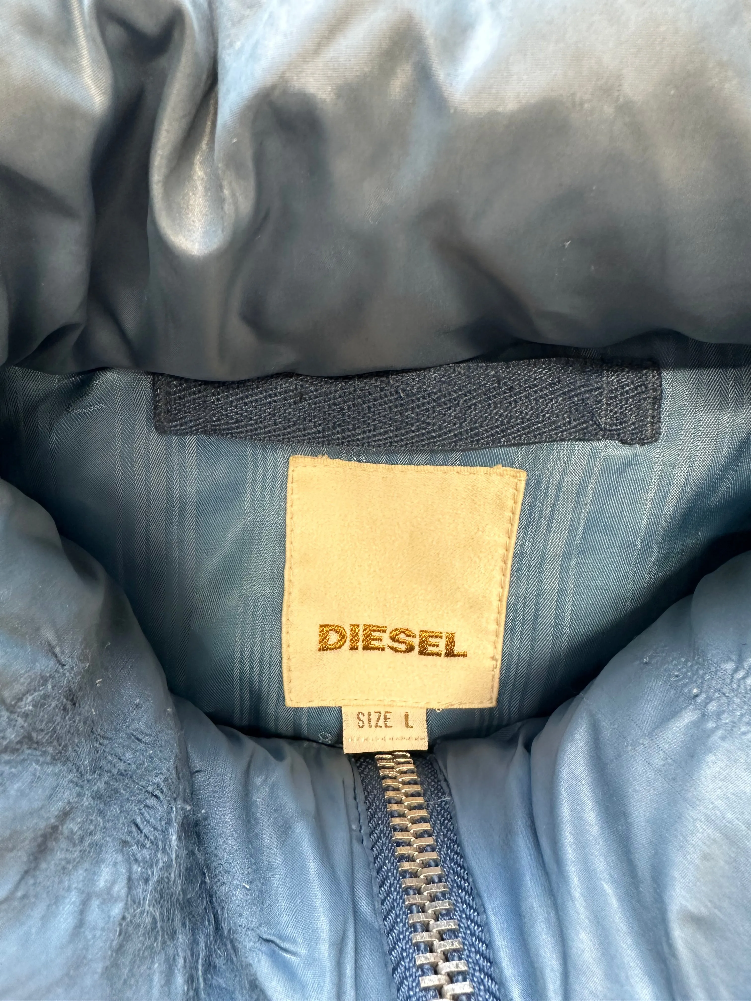 diesel blue zip up puffer jacket