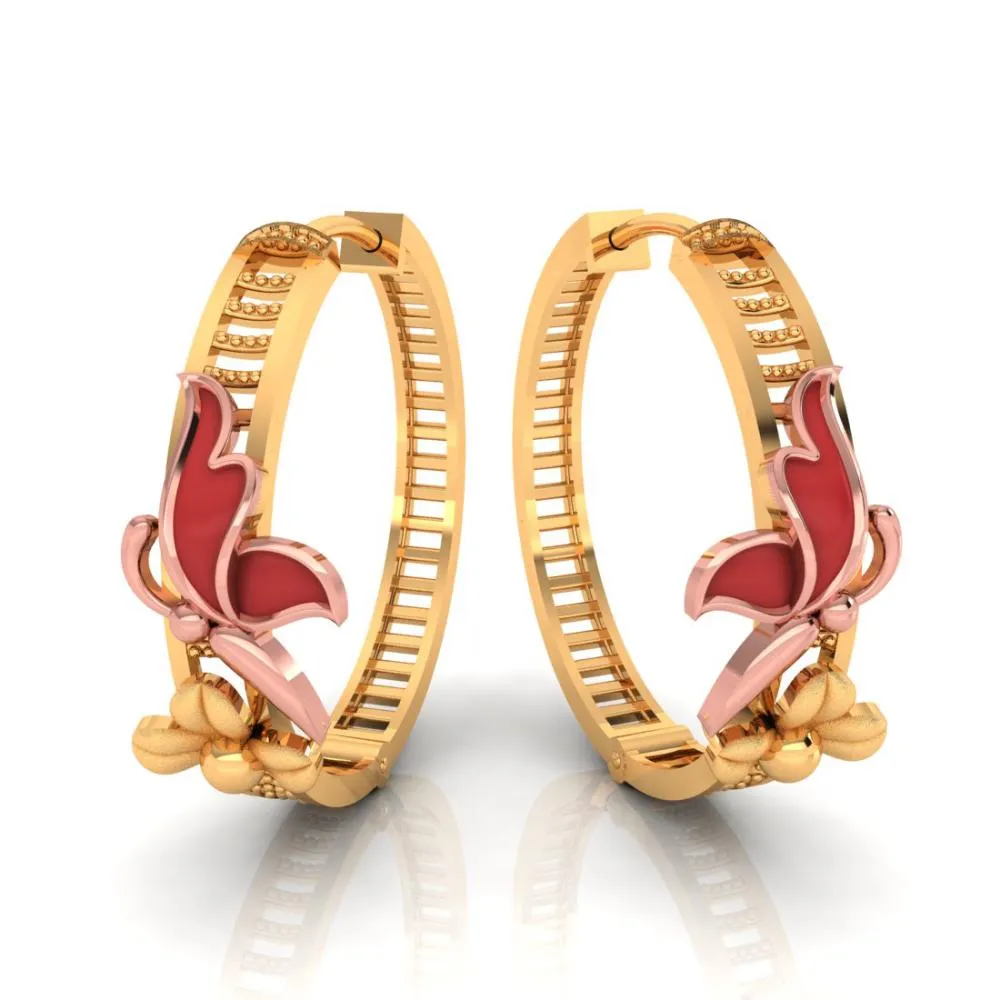 Earrings Made Of 22k Gold Featuring A Yellow Gold-colored Butterfly Perched On A Floral Motif