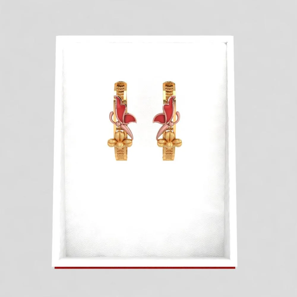 Earrings Made Of 22k Gold Featuring A Yellow Gold-colored Butterfly Perched On A Floral Motif