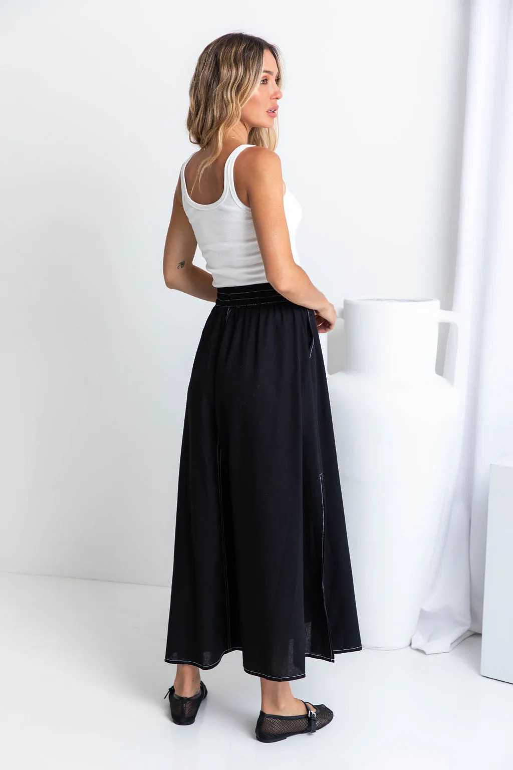 Ellie Contrast Maxi Skirt - Black