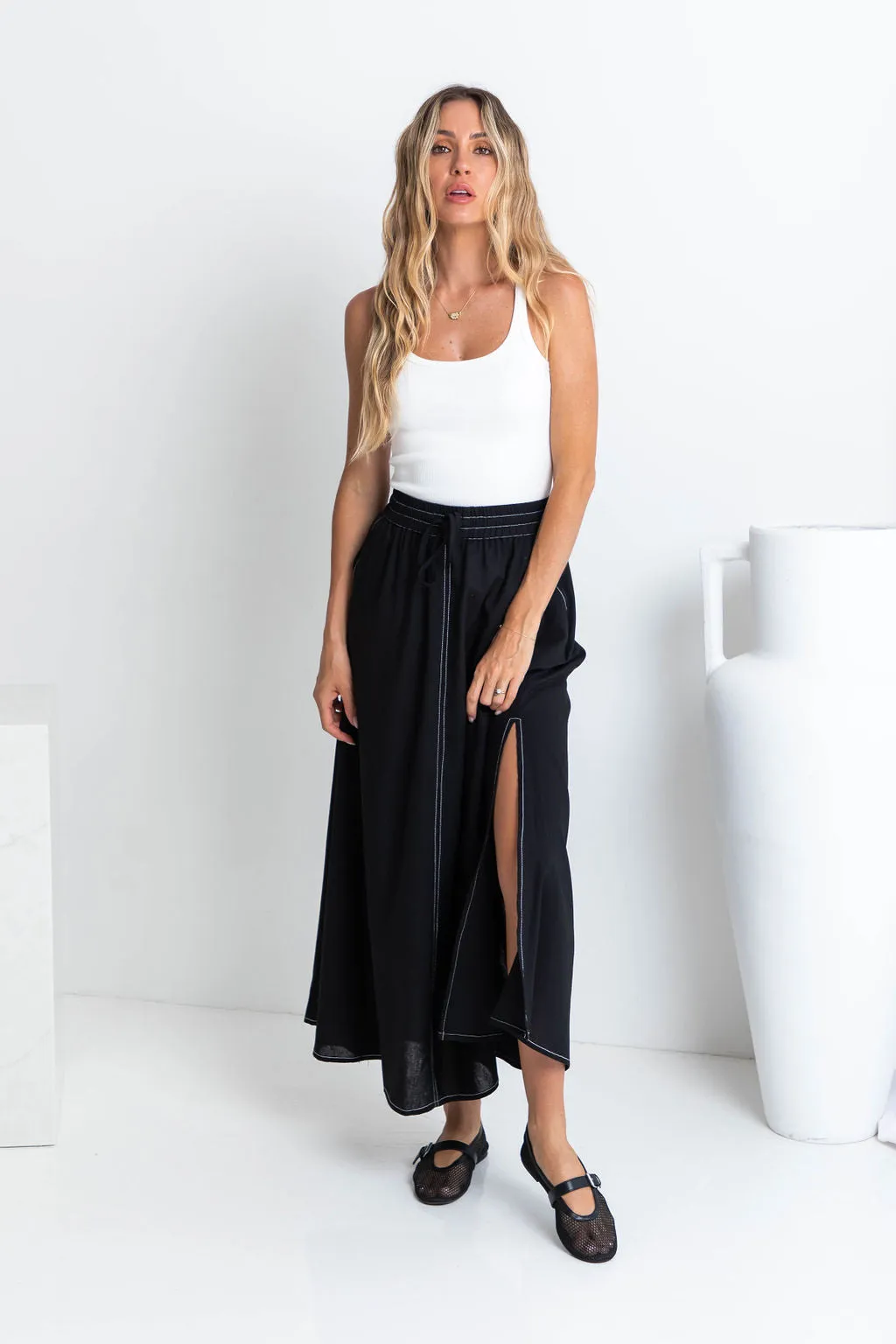 Ellie Contrast Maxi Skirt - Black