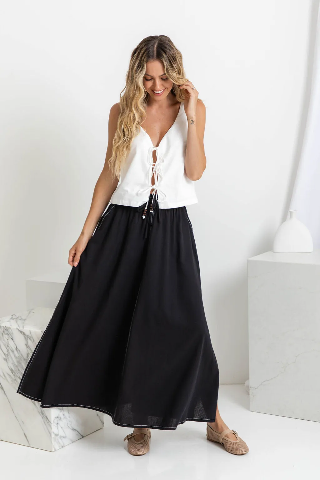 Ellie Contrast Maxi Skirt - Black