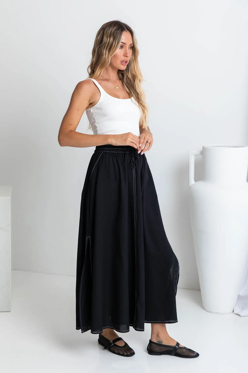 Ellie Contrast Maxi Skirt - Black