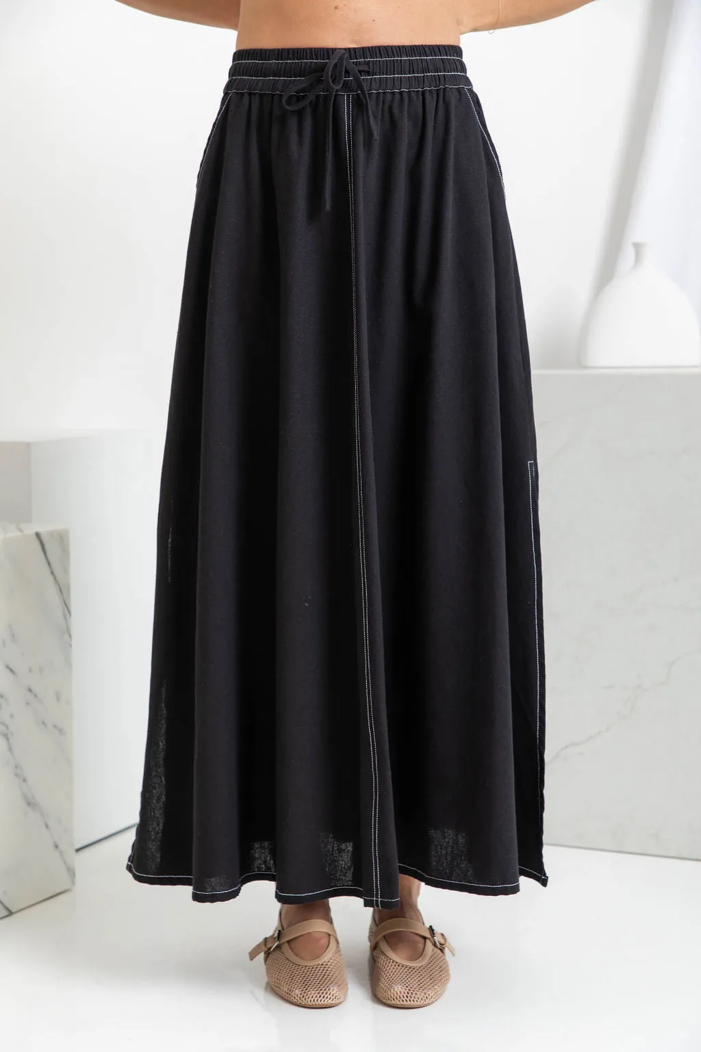 Ellie Contrast Maxi Skirt - Black