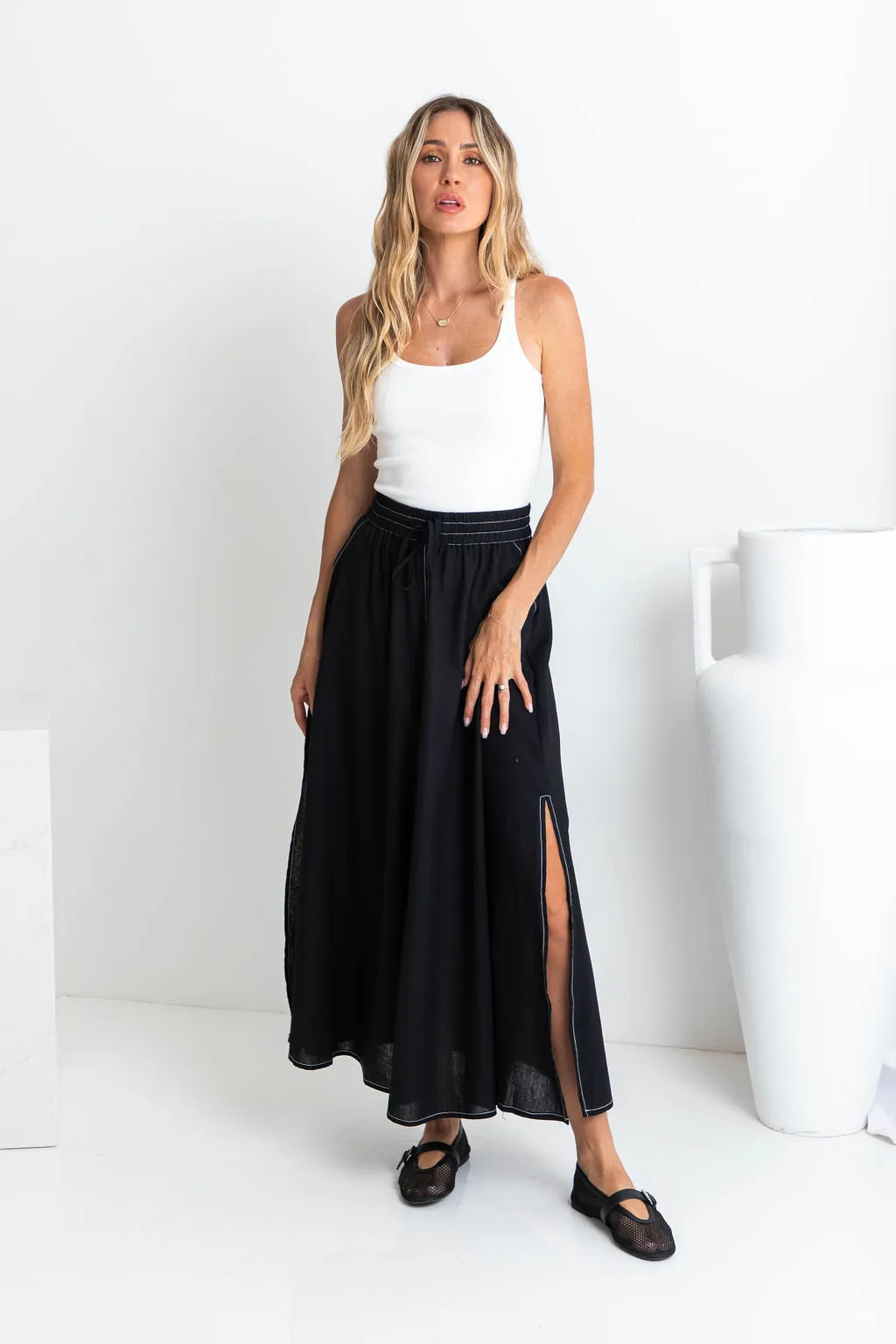 Ellie Contrast Maxi Skirt - Black