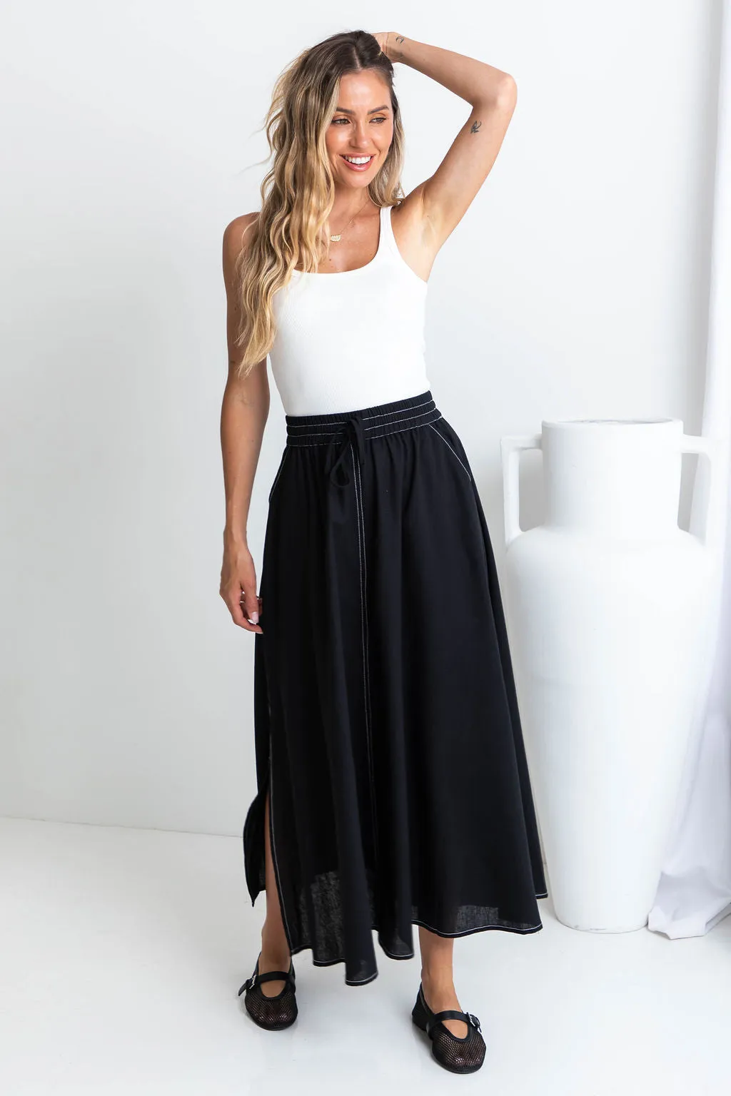 Ellie Contrast Maxi Skirt - Black