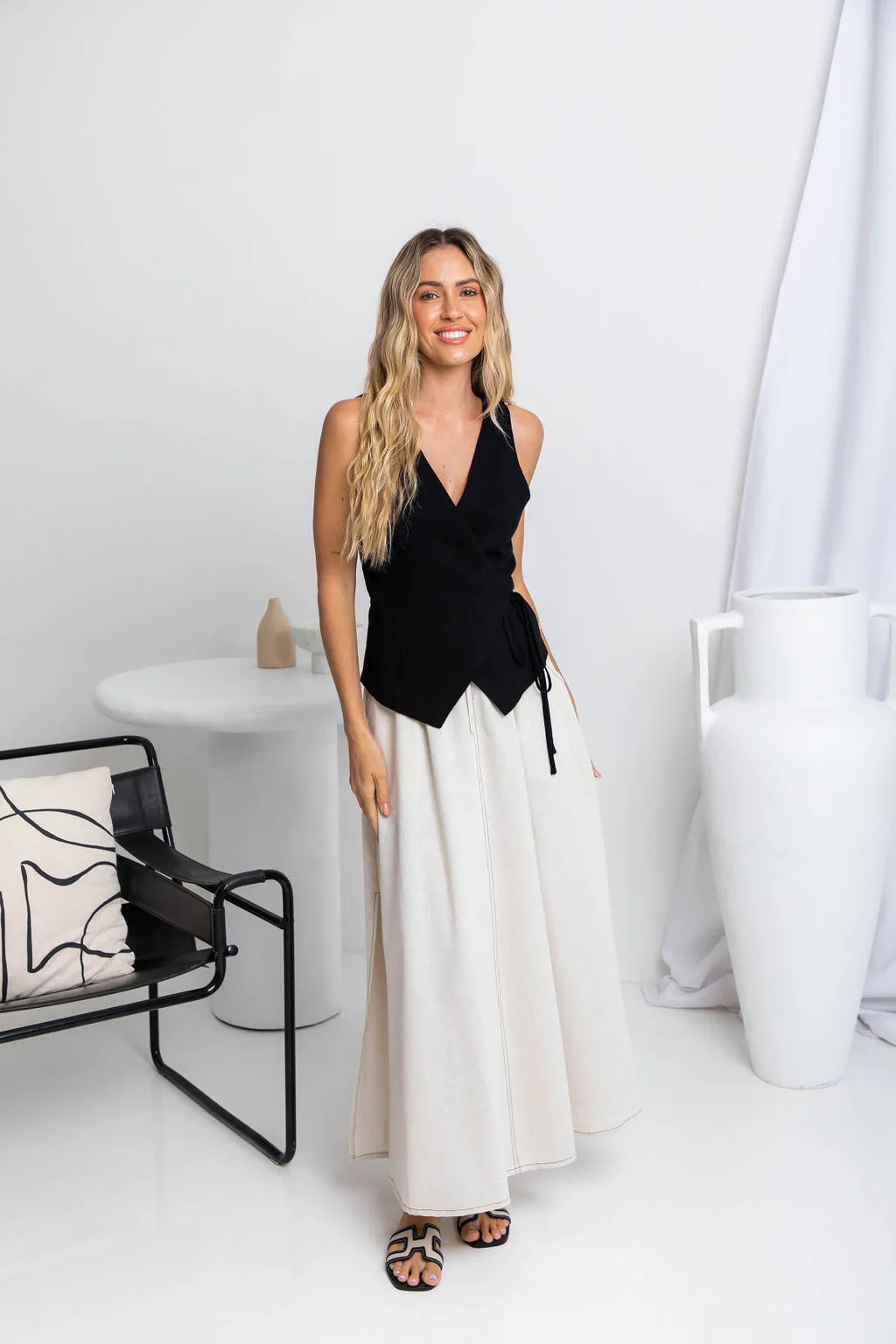 Ellie Contrast Maxi Skirt - Natural