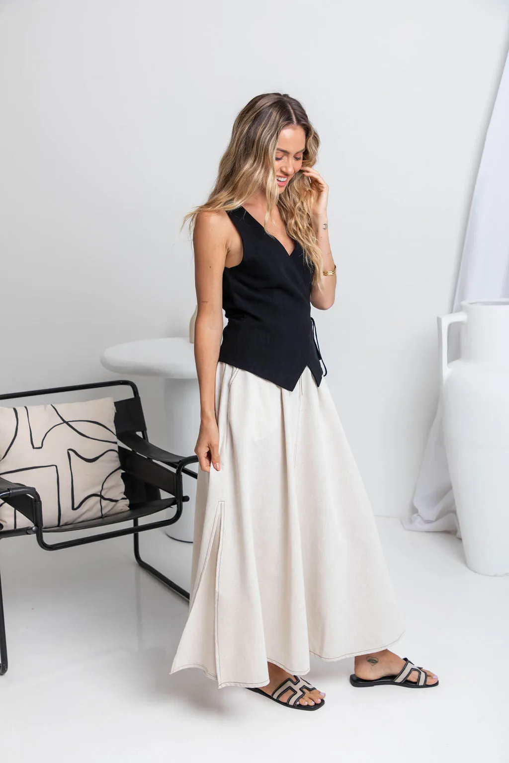 Ellie Contrast Maxi Skirt - Natural