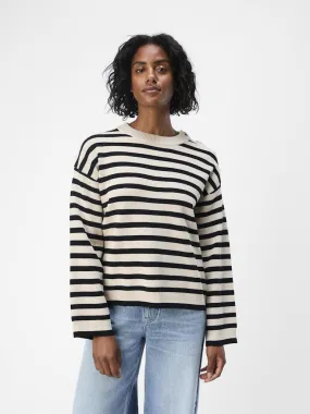 Elly Long Sleeve Stripe Knit Pullover Sandshell/Black