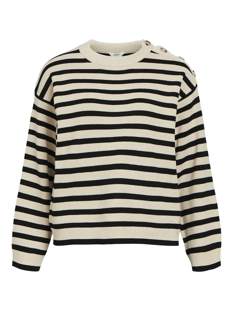 Elly Long Sleeve Stripe Knit Pullover Sandshell/Black