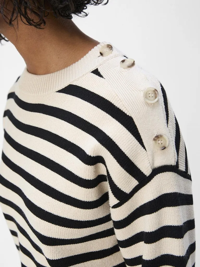 Elly Long Sleeve Stripe Knit Pullover Sandshell/Black