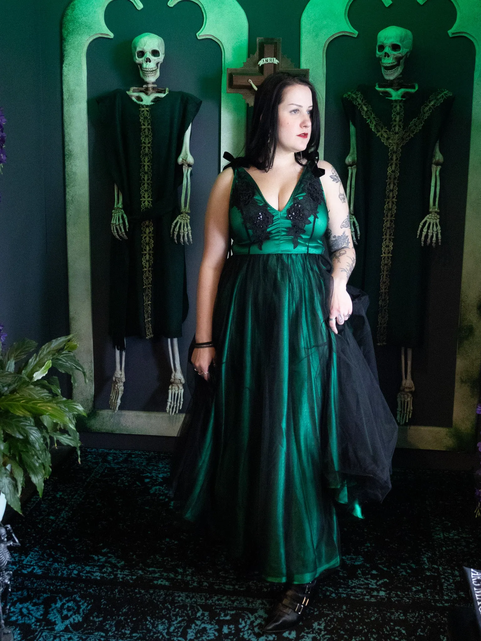 Emerald Embellished Ribbon Gown