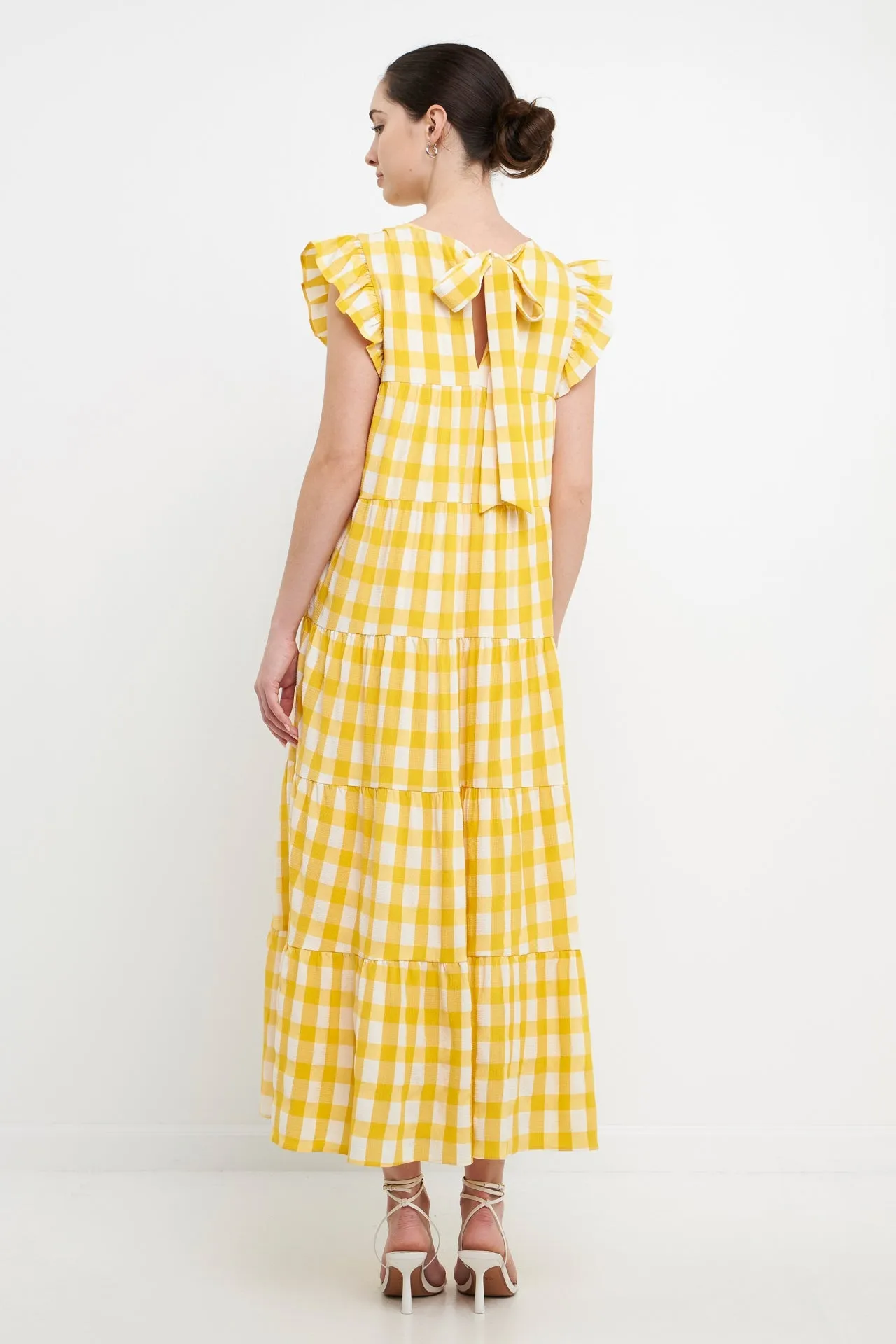 English Factory - Textured Gingham Maxi Tiered Baby Doll Dress