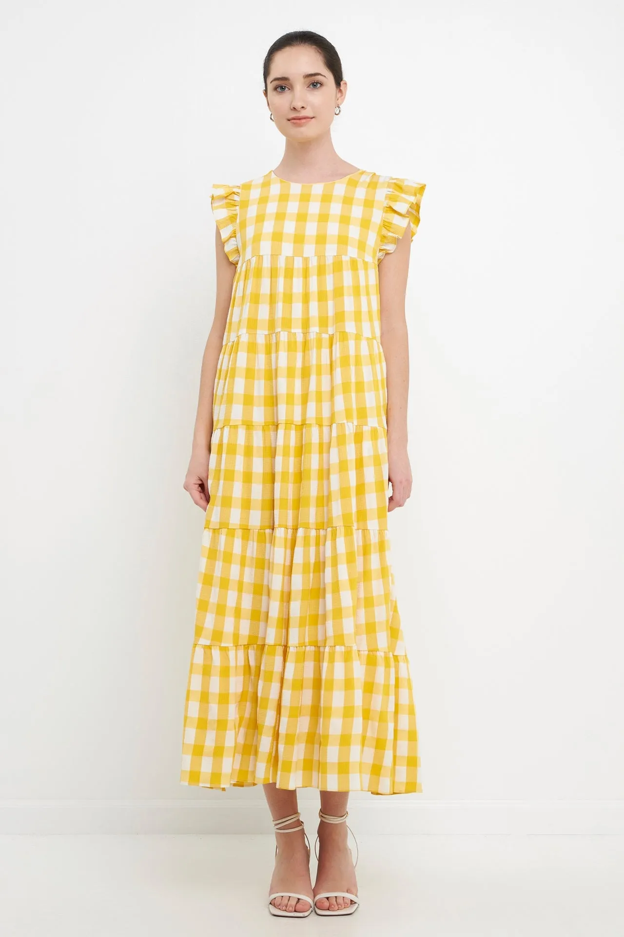 English Factory - Textured Gingham Maxi Tiered Baby Doll Dress