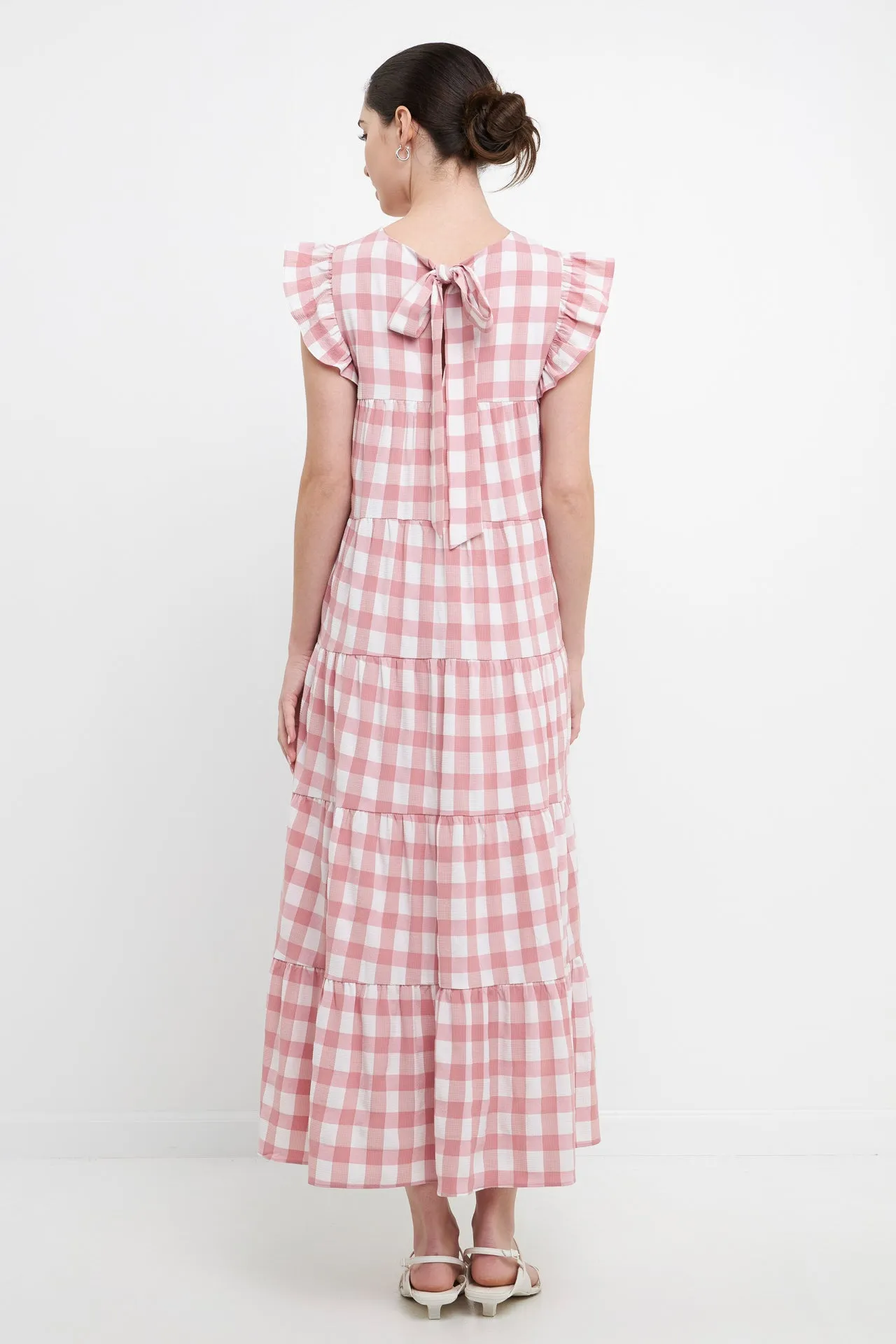 English Factory - Textured Gingham Maxi Tiered Baby Doll Dress