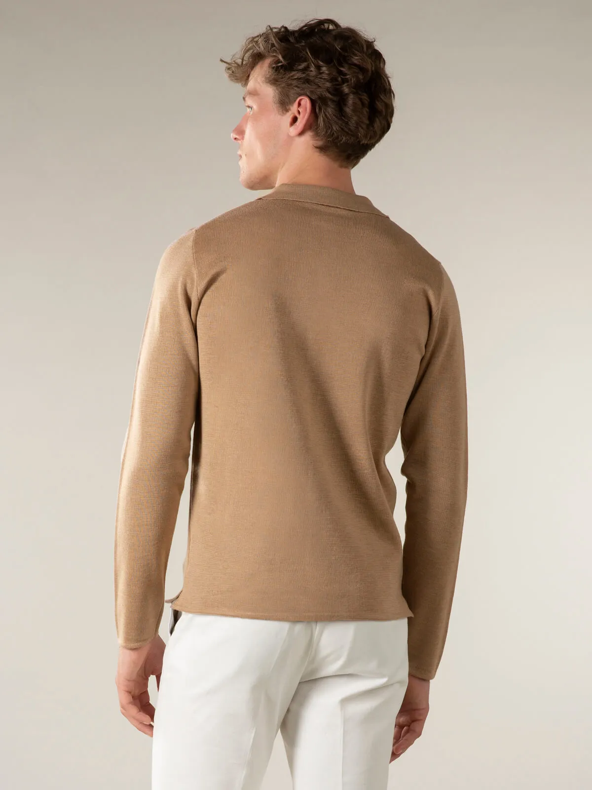 Extrafine Merino Knitted Shirt Beige