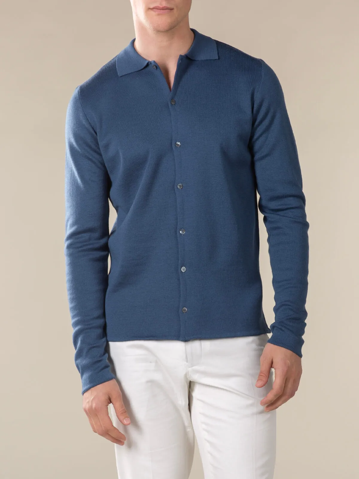 Extrafine Merino Knitted Shirt Petrol