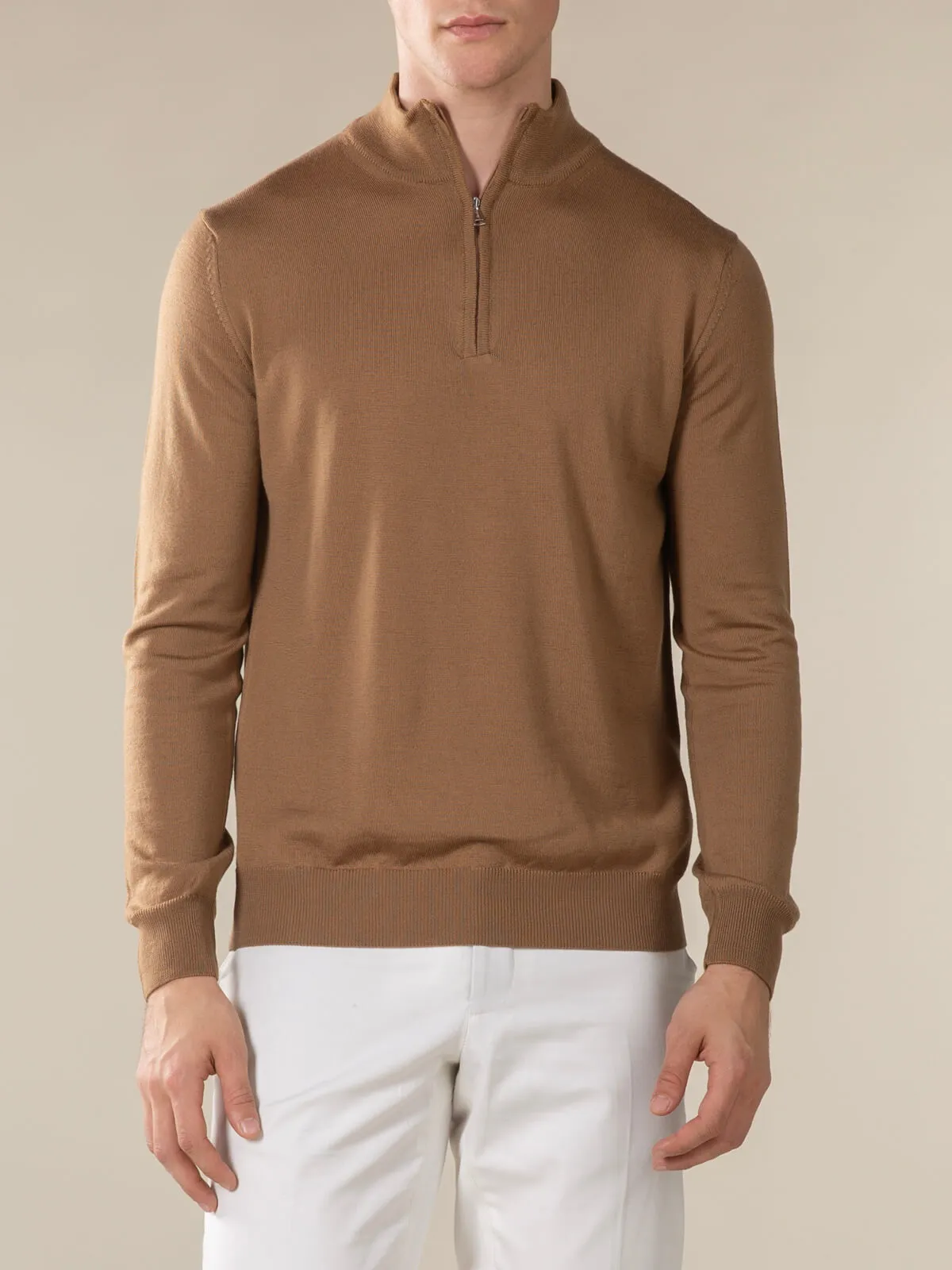 Extrafine Merino Zipper Sweater Caramel