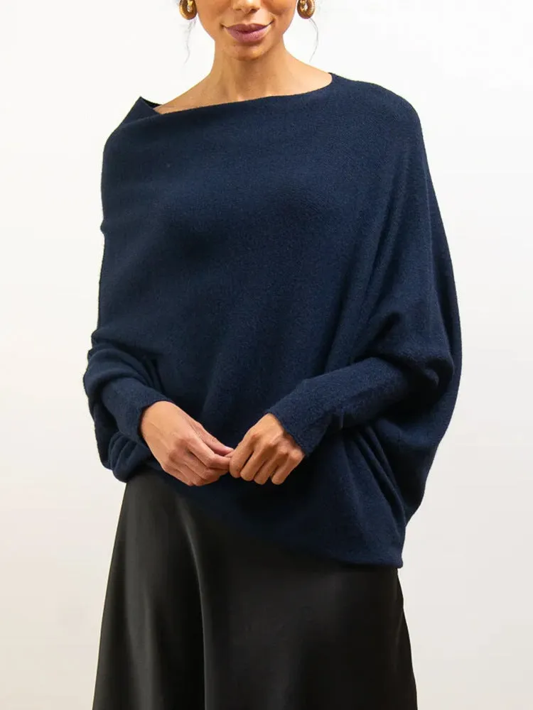 Fall/Winter New Solid Color Round Neck Long Sleeve Comfortable Temperament Knit Pleated Pullover Sweater