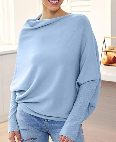 Fall/Winter New Solid Color Round Neck Long Sleeve Comfortable Temperament Knit Pleated Pullover Sweater