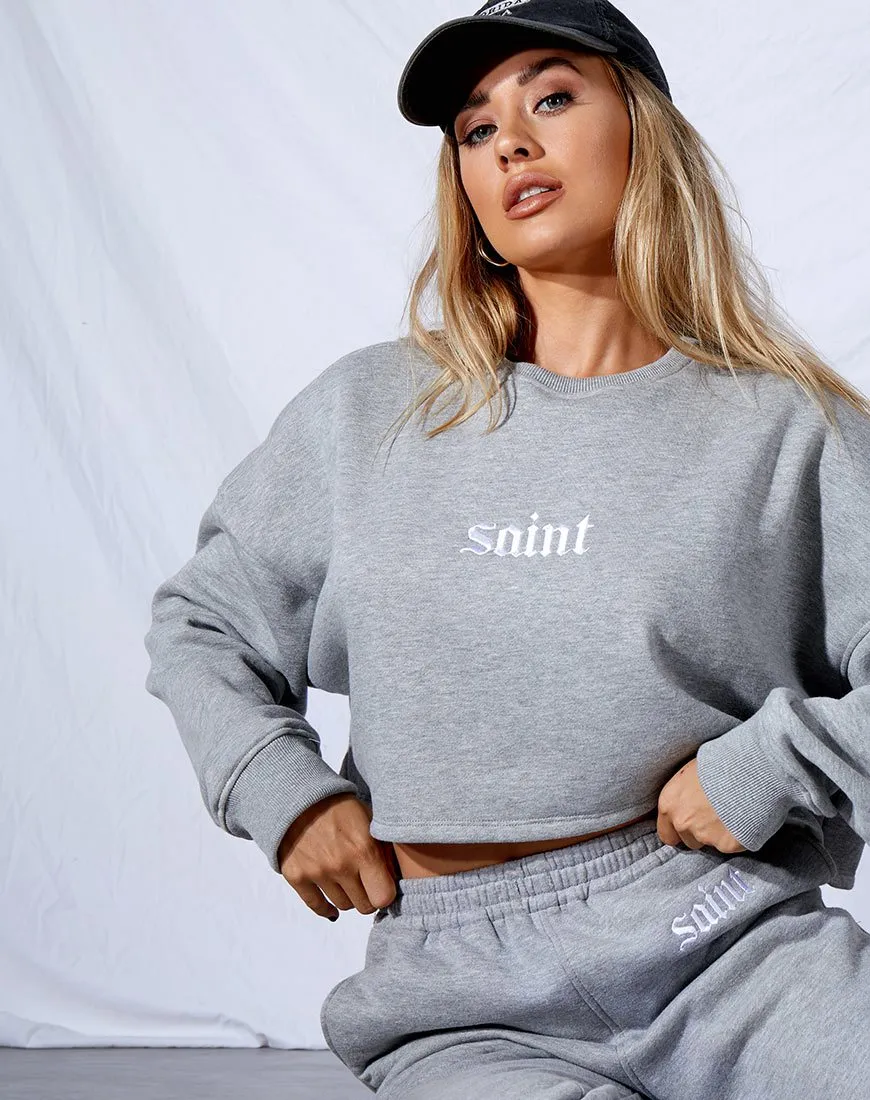 Fawly Crop Top in Grey Marl 'Saint' Embro