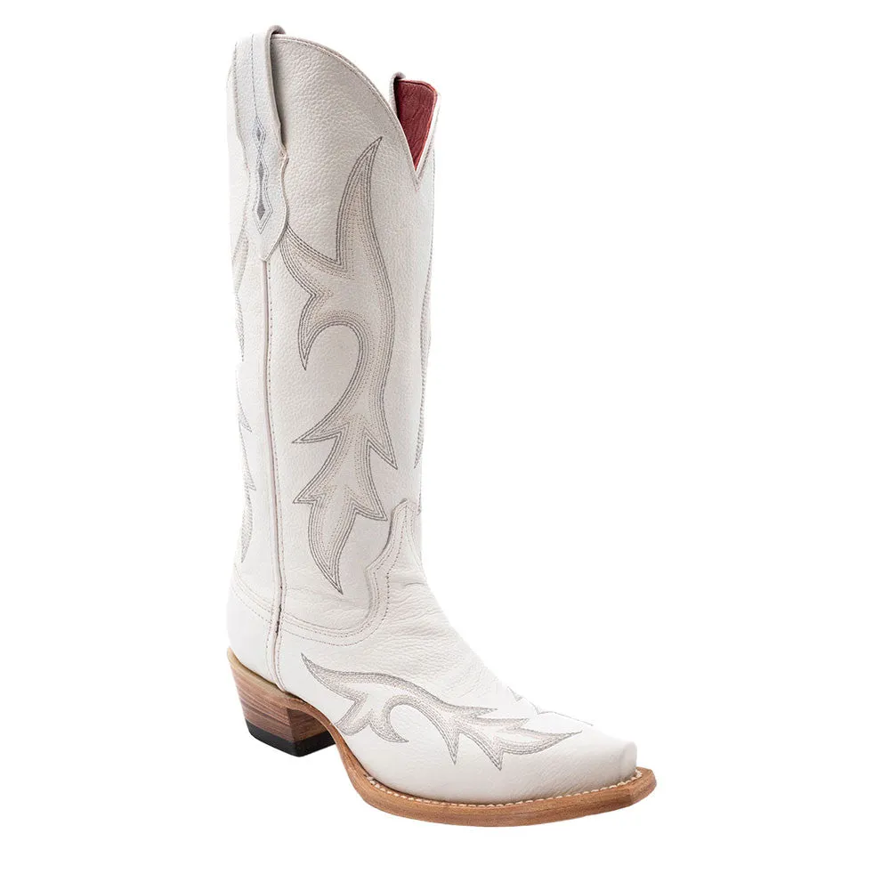 Ferrini Scarlett White Full Grain Leather Western Snipped Toe Dress Boots