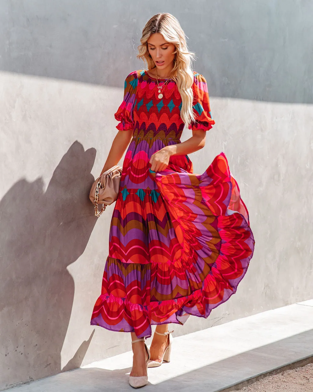 Fiesta Smocked Puff Sleeve Maxi Dress