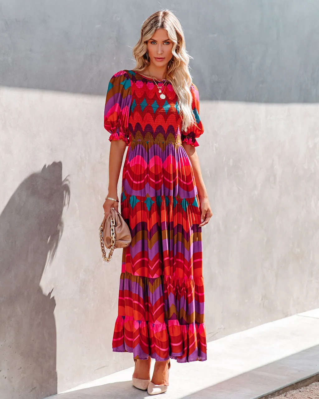 Fiesta Smocked Puff Sleeve Maxi Dress