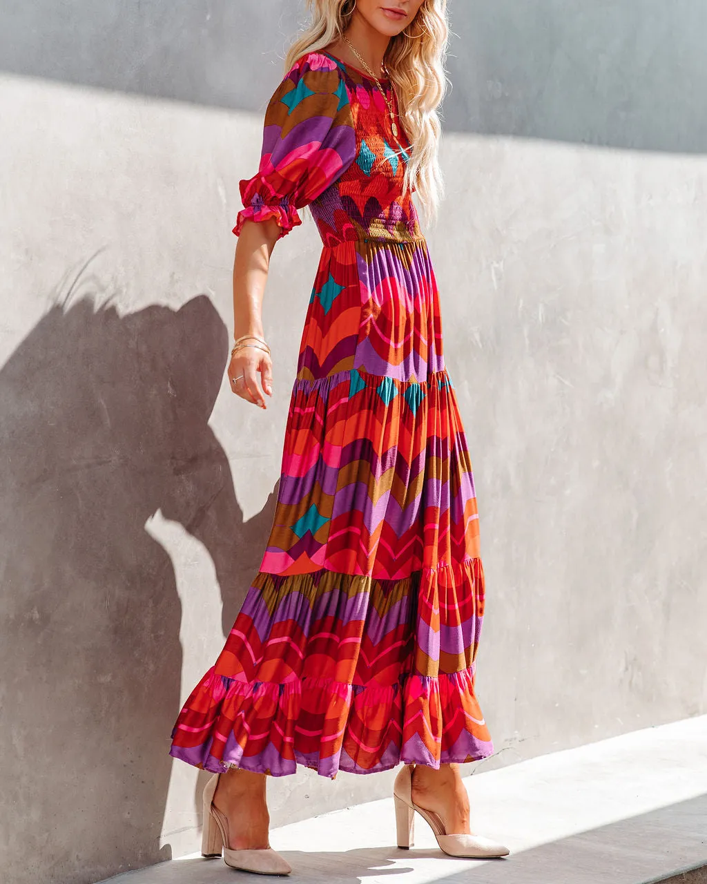 Fiesta Smocked Puff Sleeve Maxi Dress