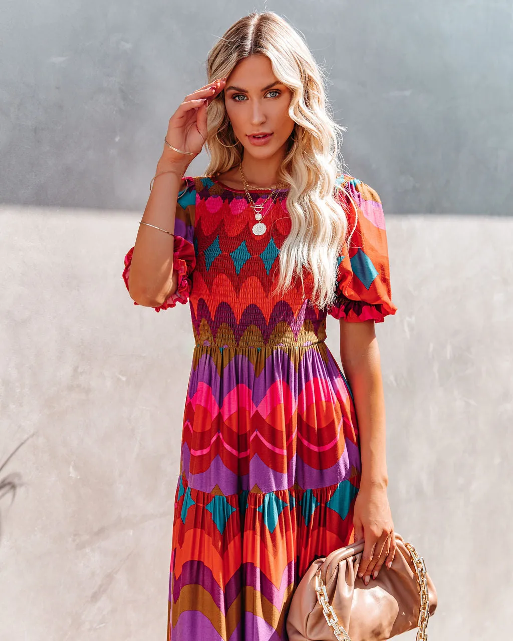 Fiesta Smocked Puff Sleeve Maxi Dress