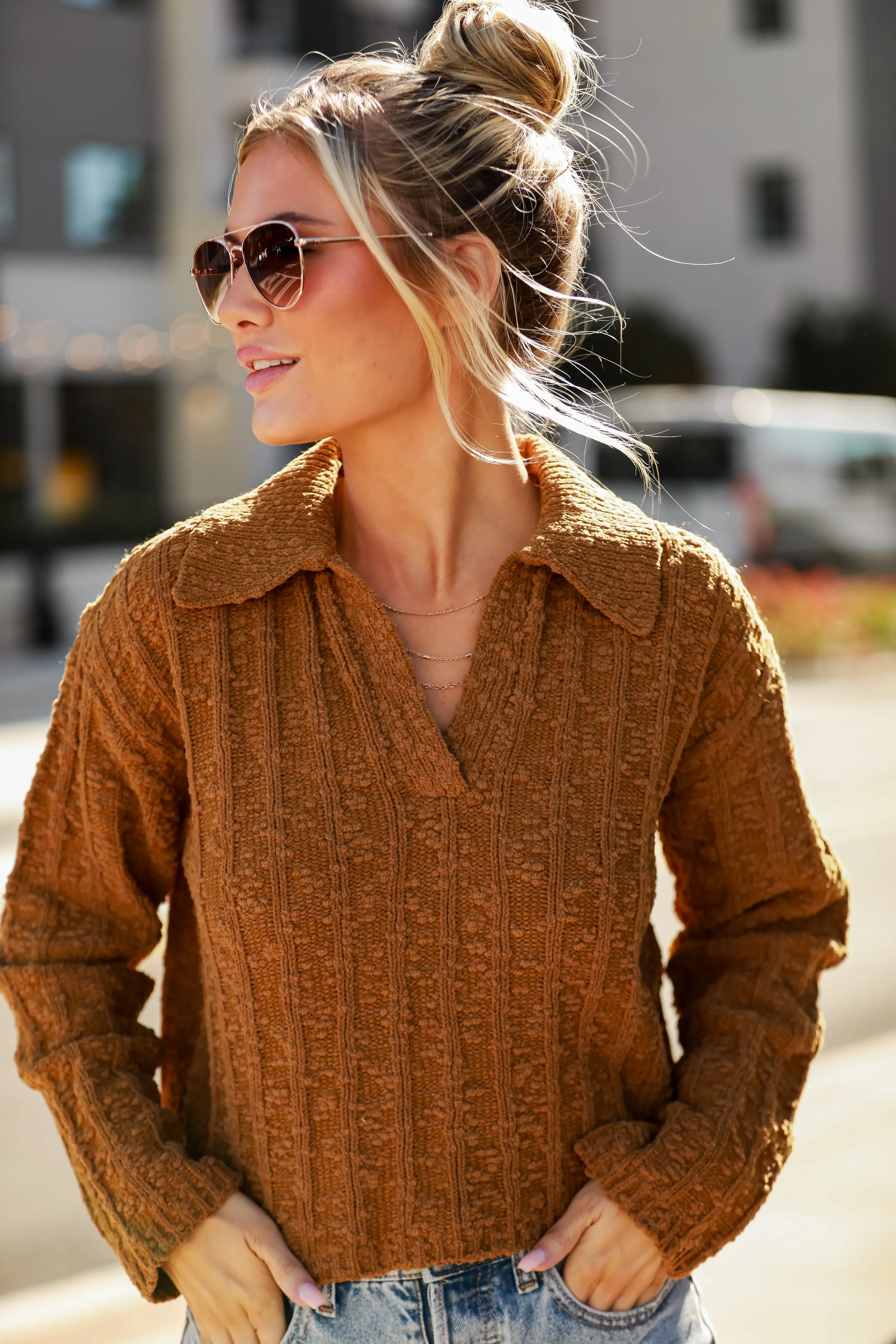 FINAL SALE - Cozy Addition Camel Collared Sweater