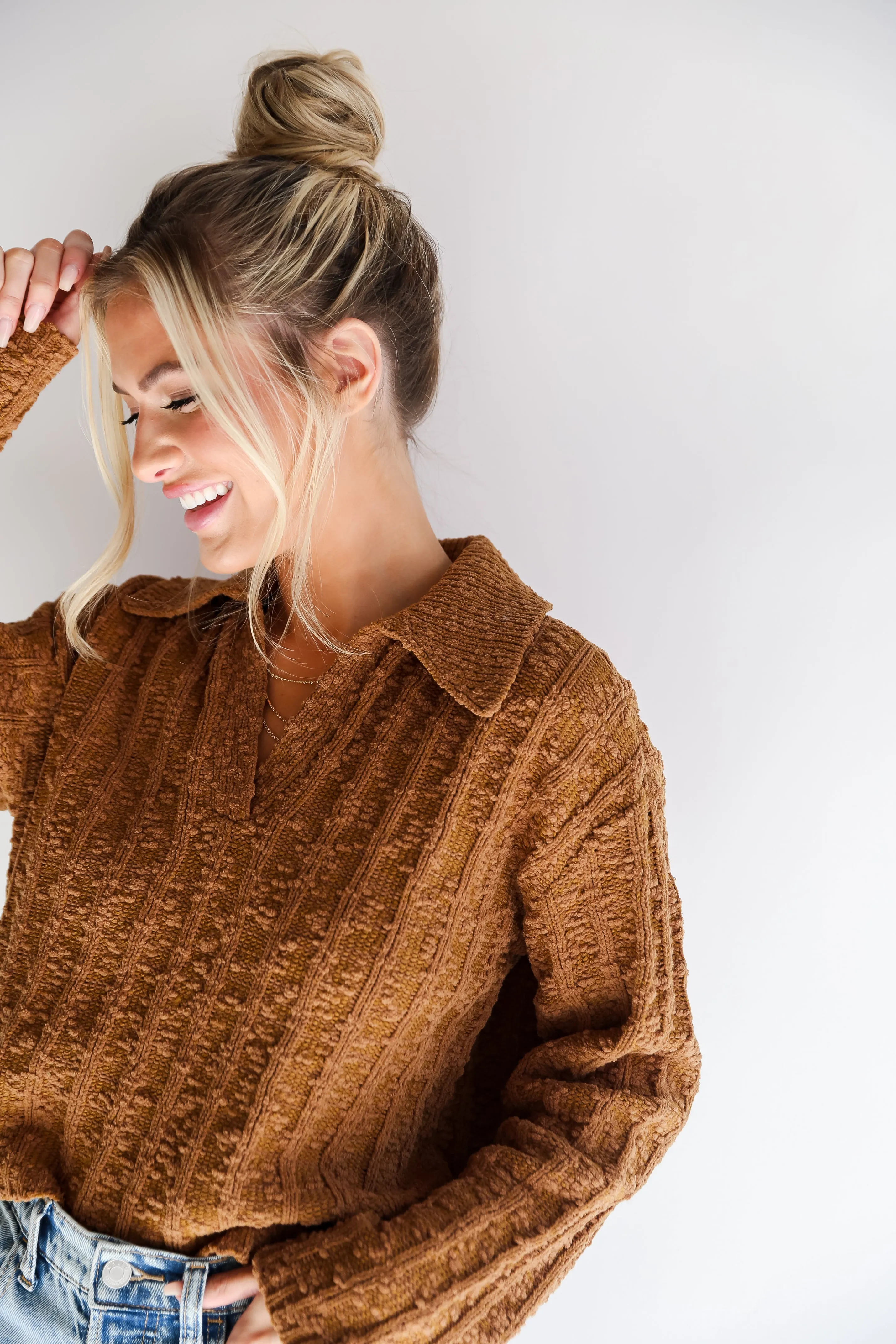 FINAL SALE - Cozy Addition Camel Collared Sweater