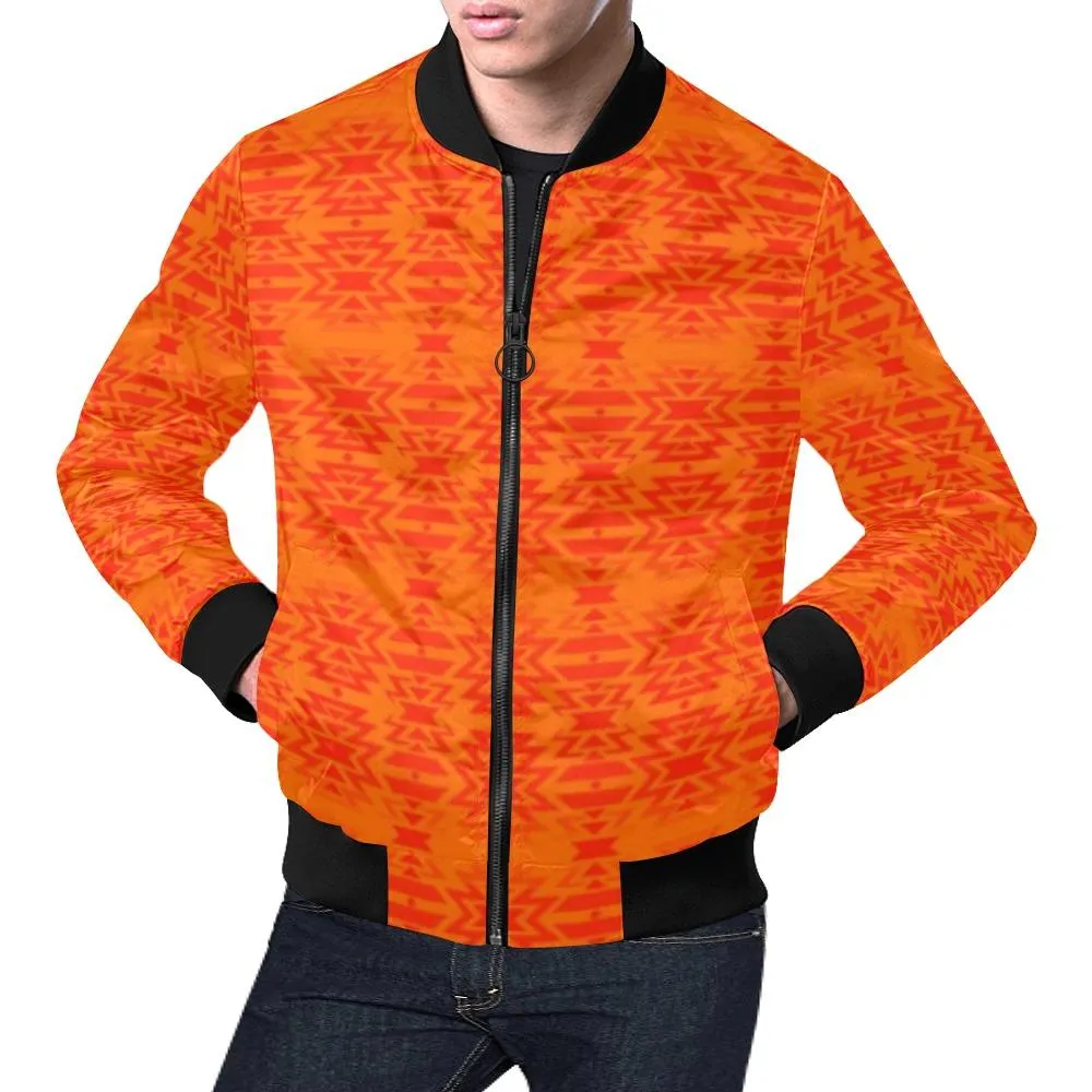 Fire Colors and Turquoise Orange Feather Directions Bomber Jacket for Men