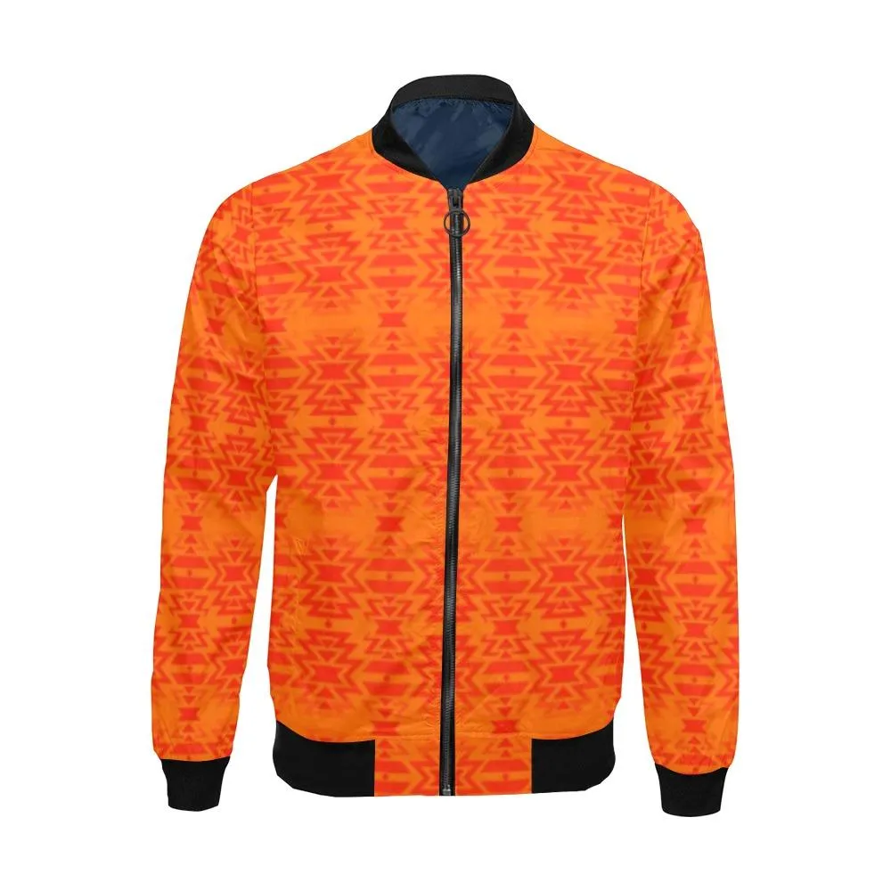 Fire Colors and Turquoise Orange Feather Directions Bomber Jacket for Men