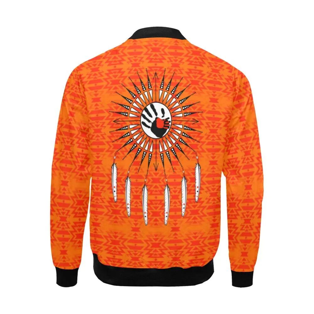 Fire Colors and Turquoise Orange Feather Directions Bomber Jacket for Men