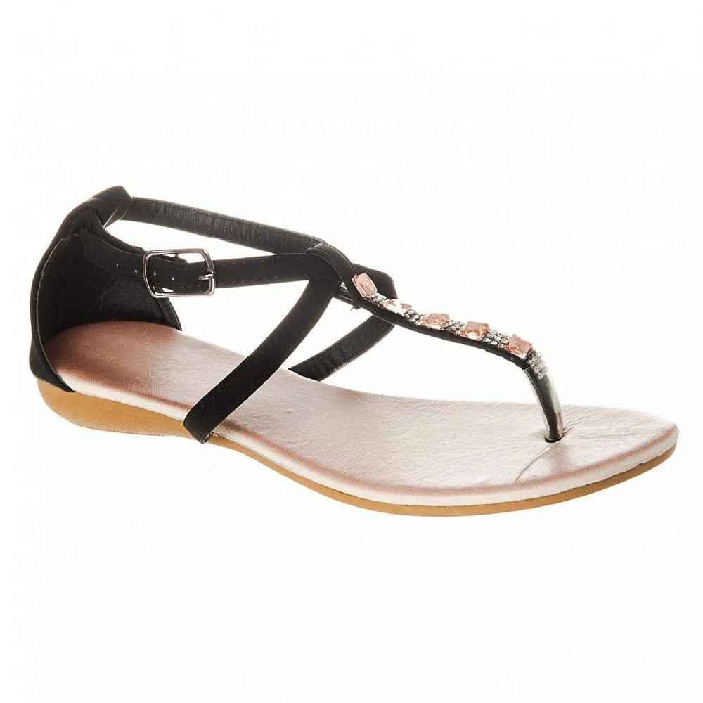 Flat Wedge Heel Toe Post T-Bar Ankle Strap Sandal