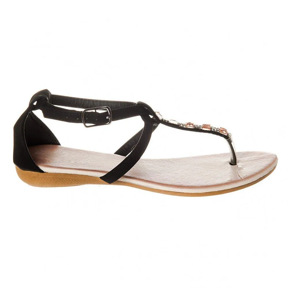 Flat Wedge Heel Toe Post T-Bar Ankle Strap Sandal