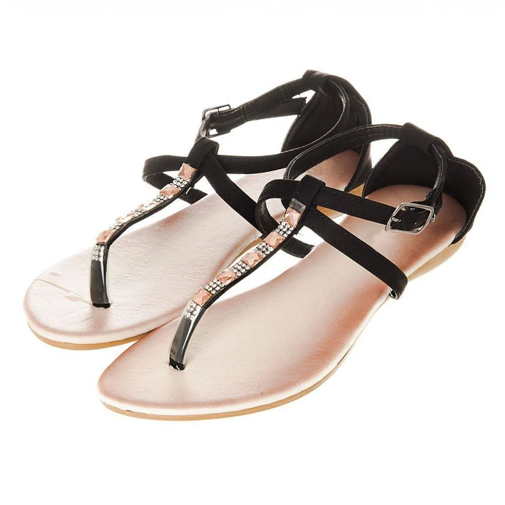 Flat Wedge Heel Toe Post T-Bar Ankle Strap Sandal