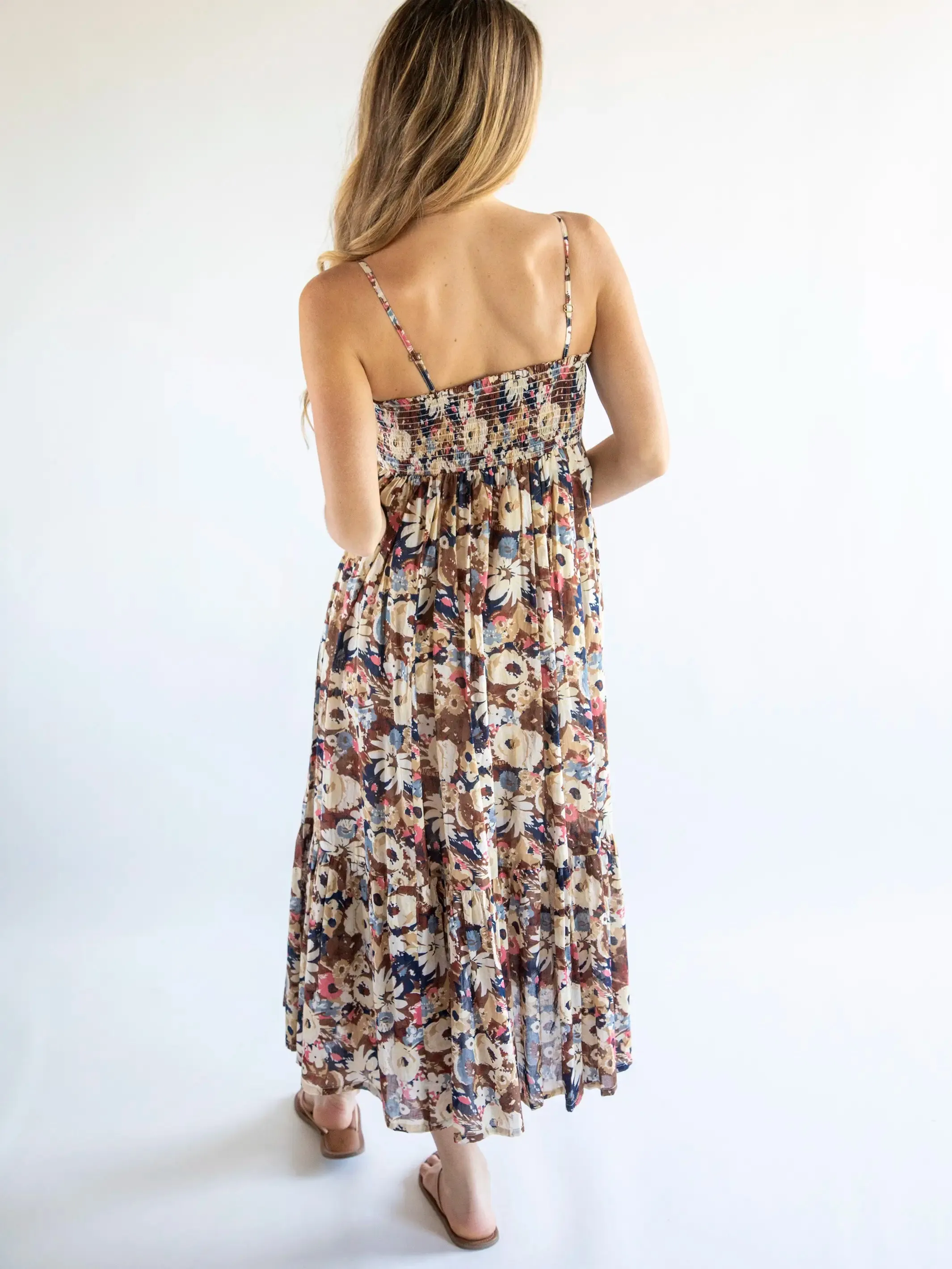 Flora Cotton Convertible Maxi Skirt - Brown Navy Floral