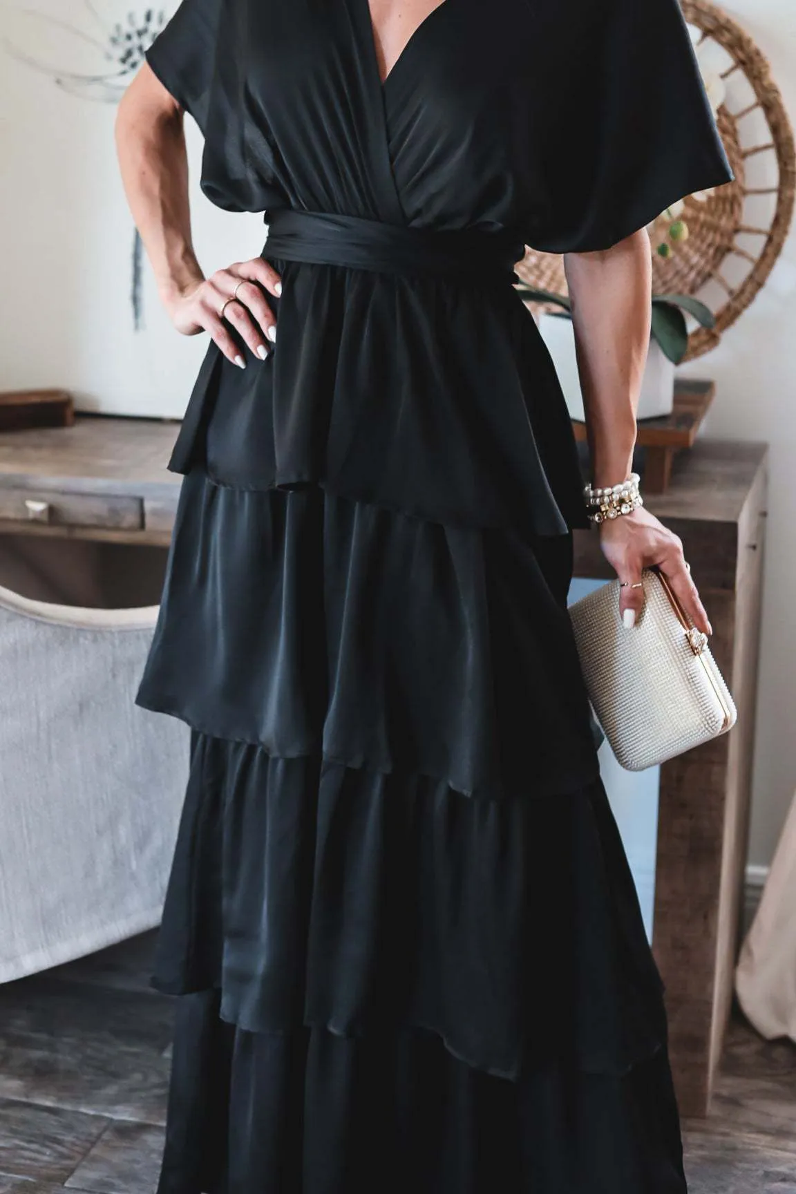 Formal Introduction Ruffle Tiered Maxi Dress - Black