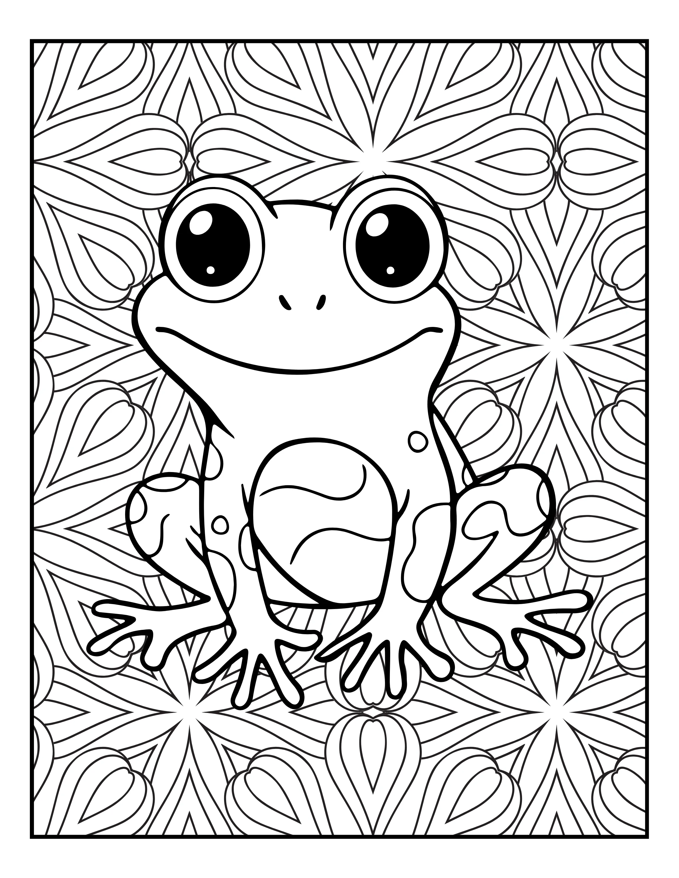 Frog Flower Magic: Adult Coloring Book Pages Printable, Digital Coloring Book PDF for All Ages