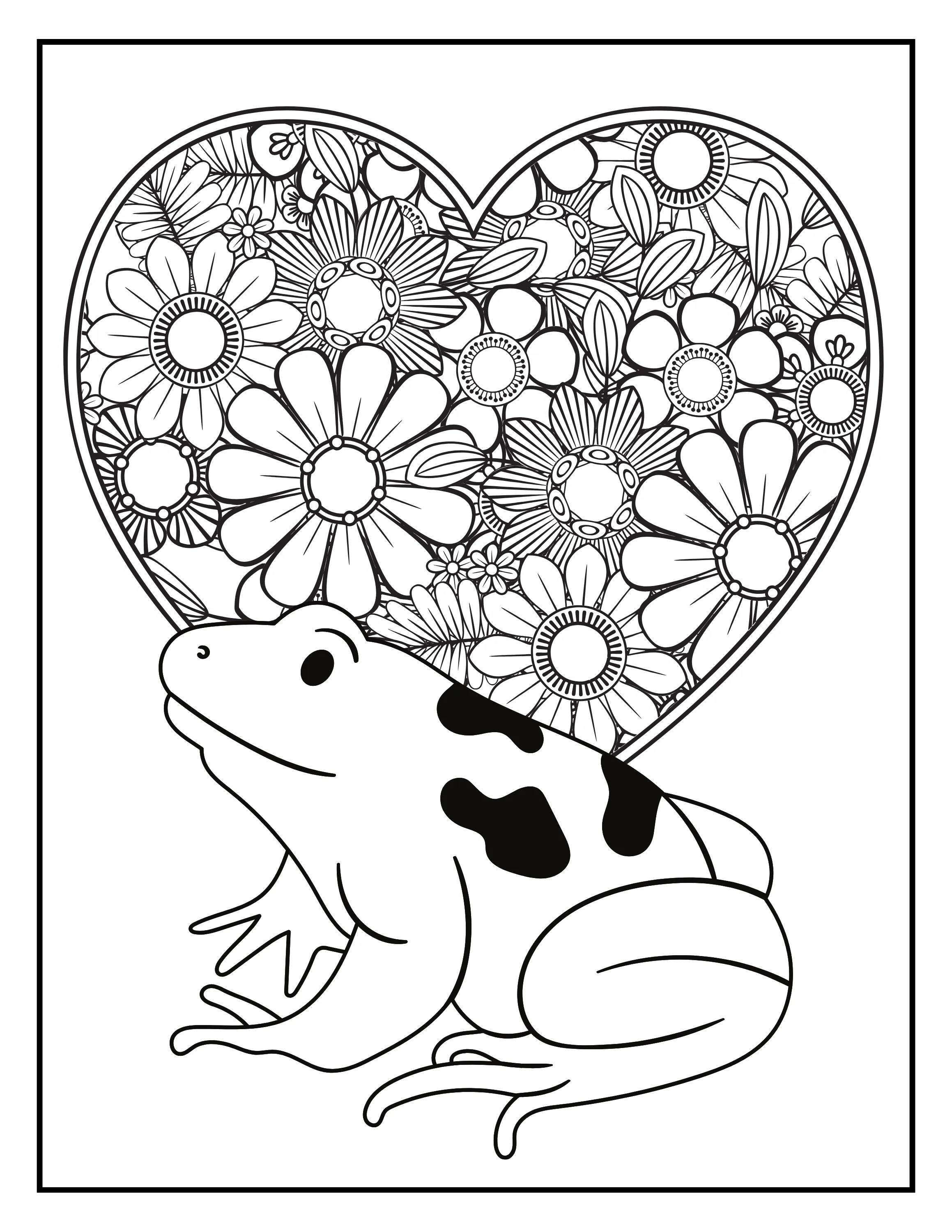 Frog Flower Magic: Adult Coloring Book Pages Printable, Digital Coloring Book PDF for All Ages