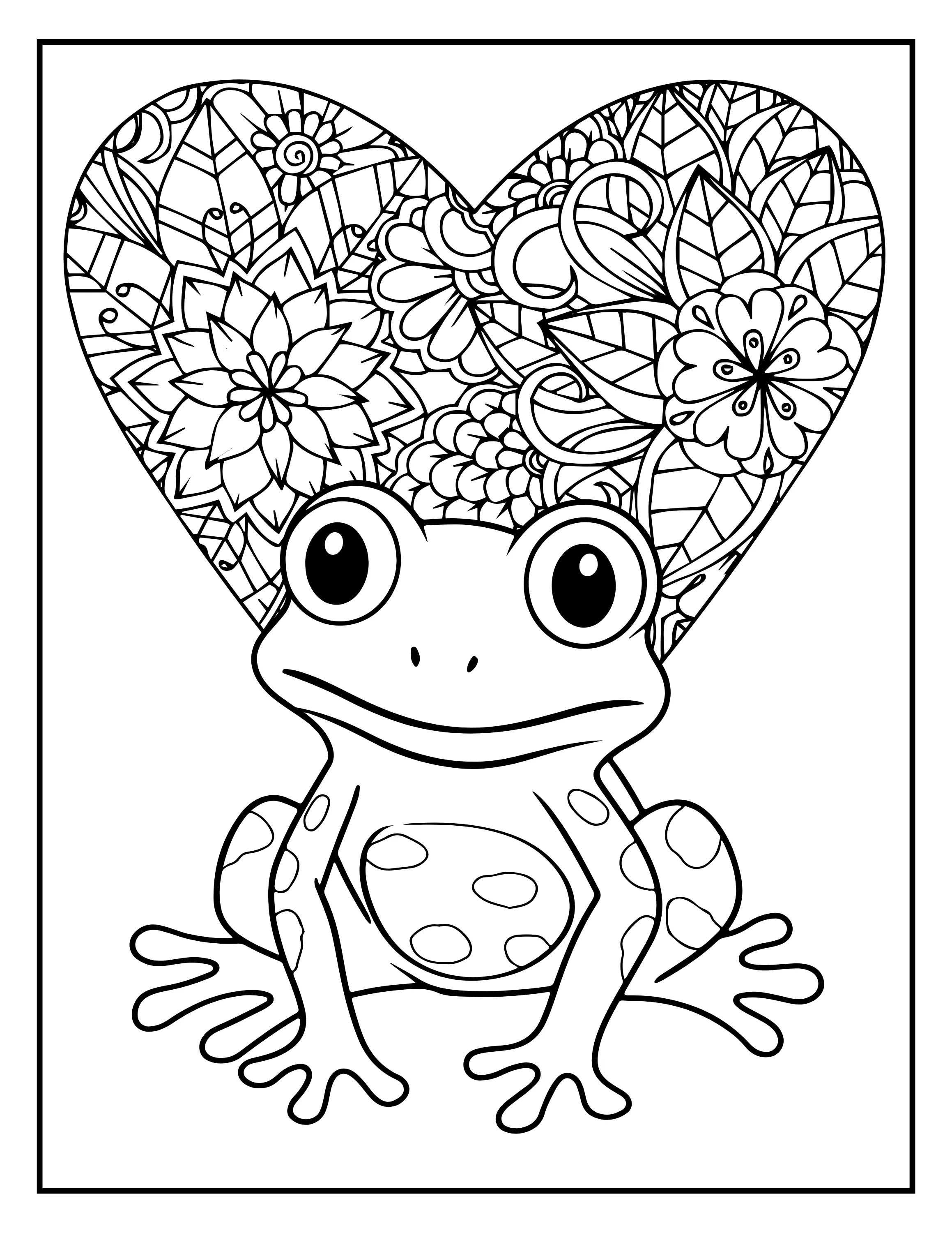 Frog Flower Magic: Adult Coloring Book Pages Printable, Digital Coloring Book PDF for All Ages